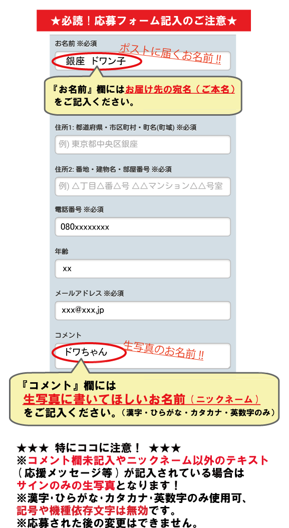 応募の際のご注意